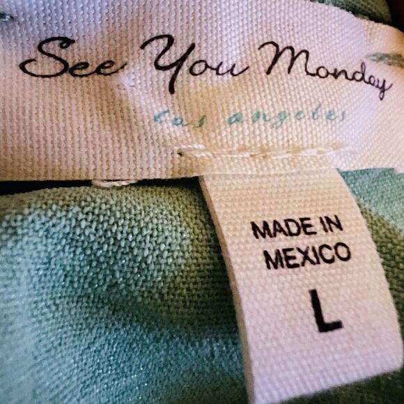 See You Monday Anthropologie Sea Foam Green Puffy Peasant Style Dress Size Large - Picture 6 of 7